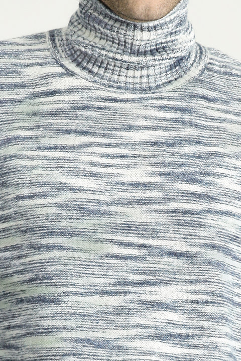 Indigo Turtleneck Oversize Patterned Knit Sweater