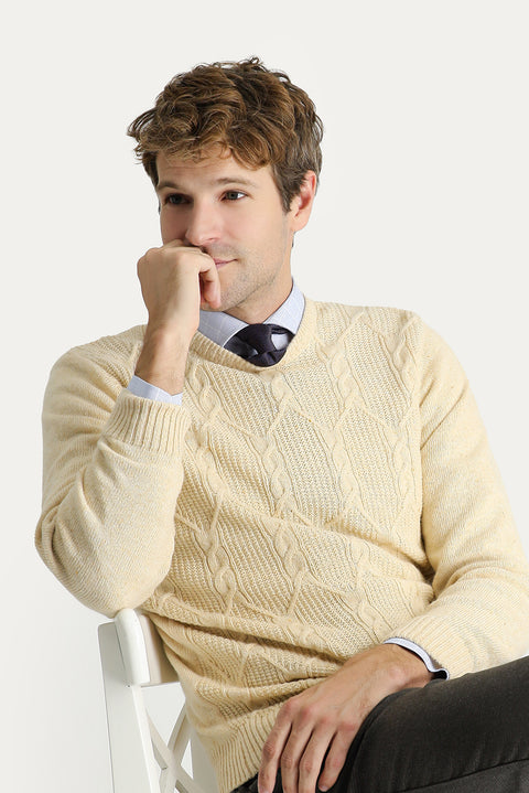 Stone Crew Neck Slim Fit Narrow Cut Wool Patterned Cotton Knit Sweater