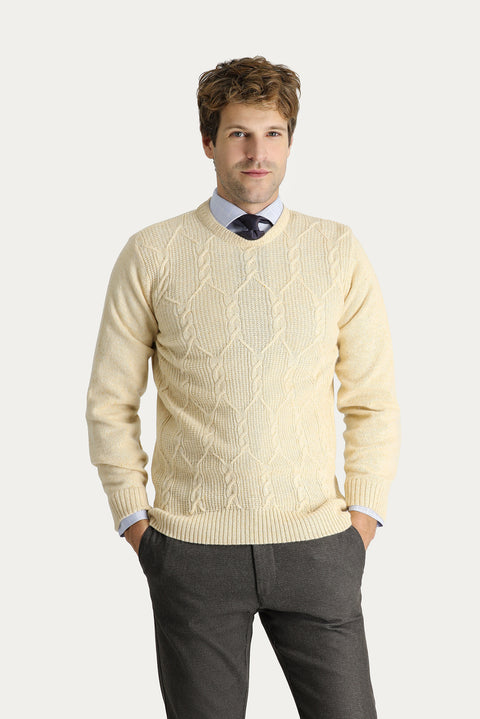Stone Crew Neck Slim Fit Narrow Cut Wool Patterned Cotton Knit Sweater