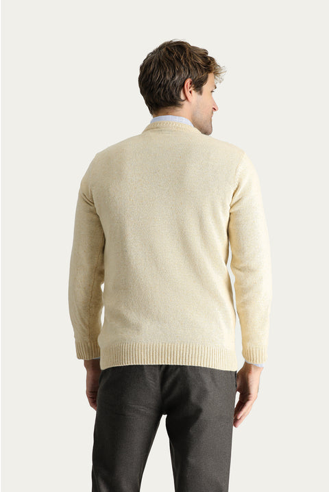 Stone Crew Neck Slim Fit Narrow Cut Wool Patterned Cotton Knit Sweater