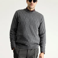 Medium Gray Crew Neck Regular Fit Patterned Wool Knit Sweater