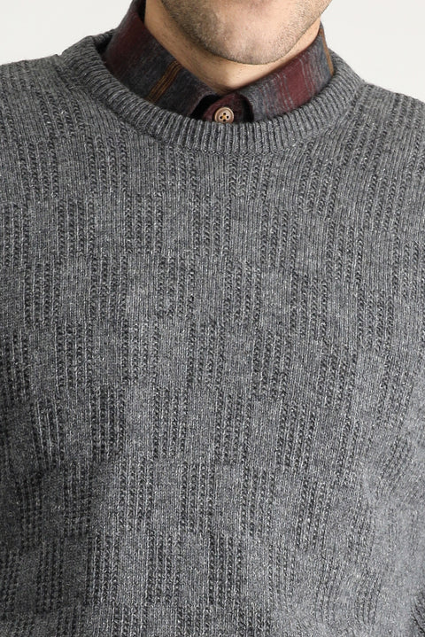 Medium Gray Crew Neck Regular Fit Patterned Wool Knit Sweater