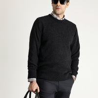 Dark Anthracite Crew Neck Regular Fit Patterned Wool Knit Sweater