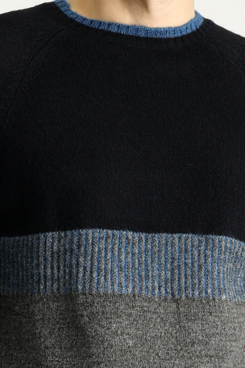 Medium Grey Melange Crew Neck Slim Fit Narrow Cut Patterned Knit Sweater
