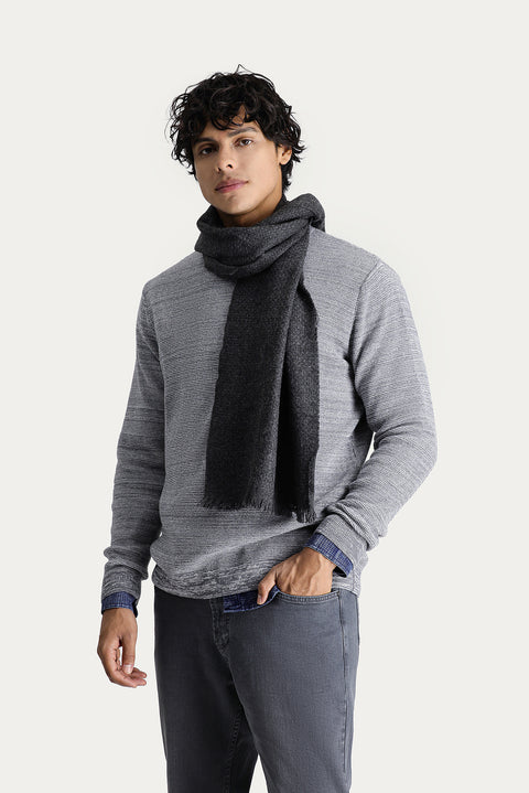 Medium Grey Melange Crew Neck Slim Fit Narrow Cut Patterned Knit Sweater