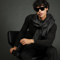 Black Crew Neck Slim Fit Narrow Cut Patterned Cotton Knit Sweater