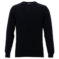 Dark Navy Crew Neck Patterned Knit Sweater