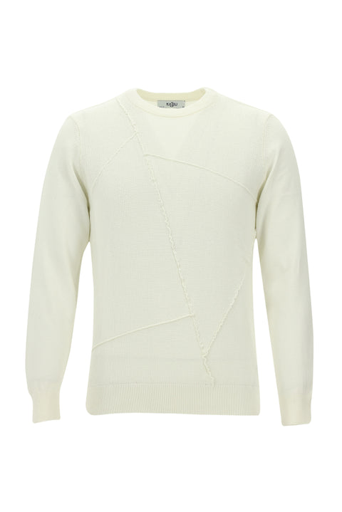 Off-white crew neck patterned knit sweater