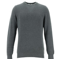Medium Grey Melange Crew Neck Slim Fit Narrow Cut Patterned Cotton Knit Sweater