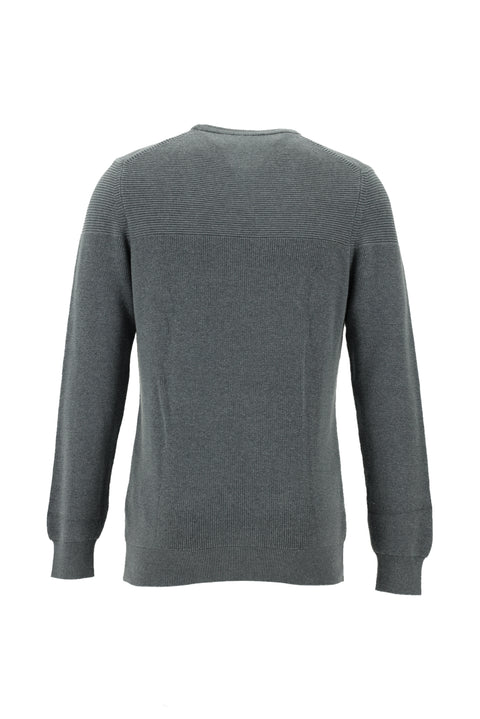 Medium Grey Melange Crew Neck Slim Fit Narrow Cut Patterned Cotton Knit Sweater