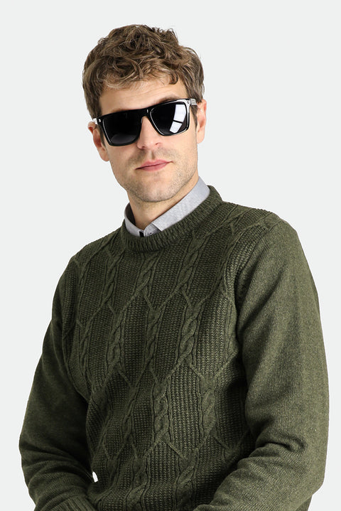 Medium Khaki Crew Neck Slim Fit Narrow Cut Wool Patterned Knit Sweater