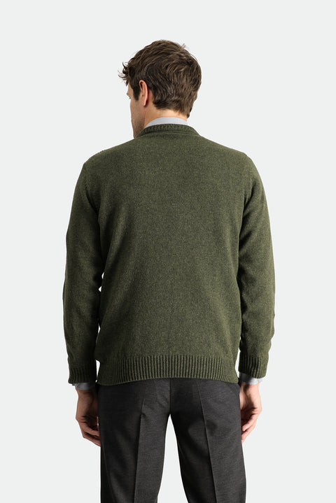 Medium Khaki Crew Neck Slim Fit Narrow Cut Wool Patterned Knit Sweater