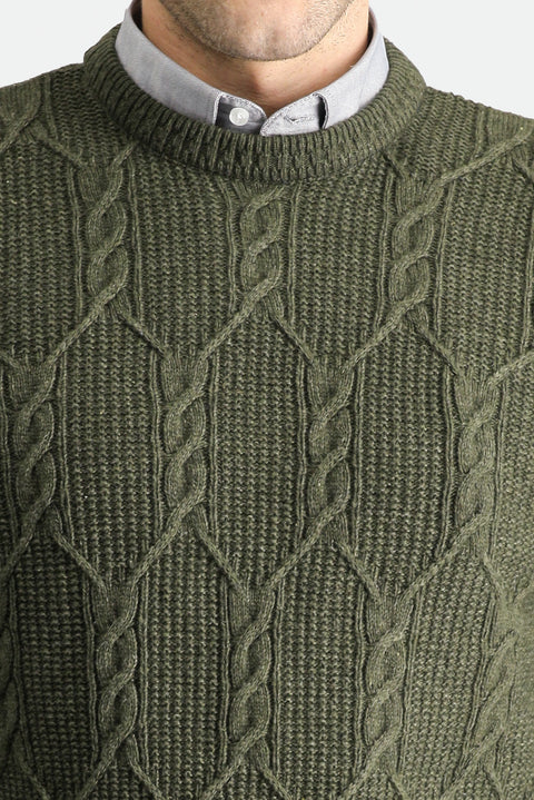 Medium Khaki Crew Neck Slim Fit Narrow Cut Wool Patterned Knit Sweater