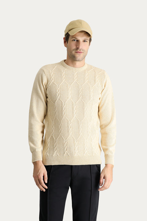 Stone Collar Slim Fit Narrow Cut Wool Patterned Knit Sweater