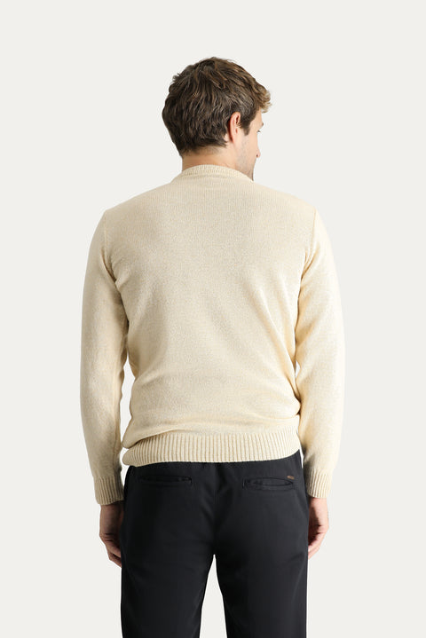 Stone Collar Slim Fit Narrow Cut Wool Patterned Knit Sweater