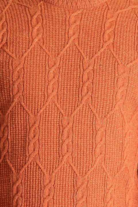 Light Orange Crew Neck Slim Fit Narrow Cut Wool Patterned Knit Sweater