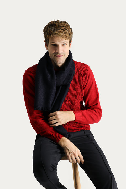 Dark Red Crew Neck Slim Fit Narrow Cut Wool Patterned Knit Sweater
