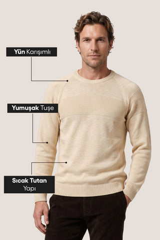  Taş Bisiklet Yaka Slim Fit Dar Kesim Desenli Yünlü Triko Kazak
