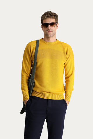  Hardal Bisiklet Yaka Slim Fit Dar Kesim Dikişsiz Desenli Yünlü Triko Kazak