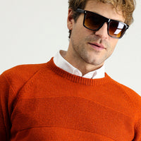 Medium Orange Crew Neck Slim Fit Narrow Cut Seamless Patterned Wool Knit Sweater