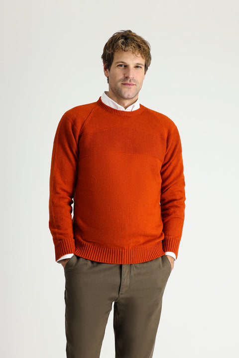 Medium Orange Crew Neck Slim Fit Narrow Cut Seamless Patterned Wool Knit Sweater