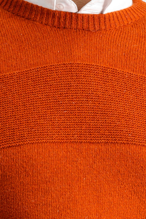 Medium Orange Crew Neck Slim Fit Narrow Cut Seamless Patterned Wool Knit Sweater