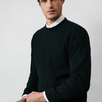 Black Crew Neck Regular Fit Knitted Sweater