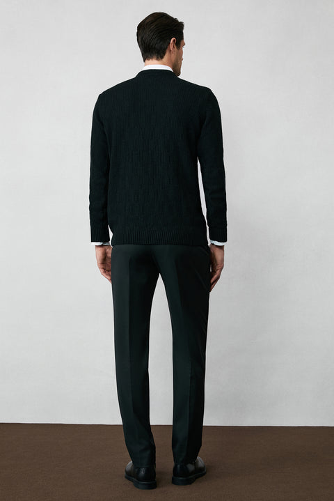 Black Crew Neck Regular Fit Knitted Sweater