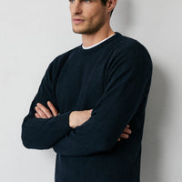 Dark Navy Crew Neck Regular Fit Wool Patterned Knit Sweater