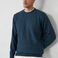 Aviator Blue Crew Neck Regular Fit Wool Patterned Knit Sweater