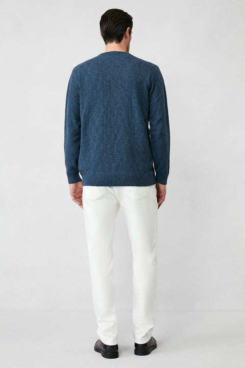 Aviator Blue Crew Neck Regular Fit Wool Patterned Knit Sweater