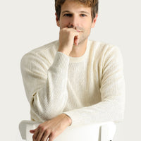 Off-white crew neck regular fit wool patterned knit sweater