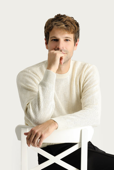 Off-white crew neck regular fit wool patterned knit sweater