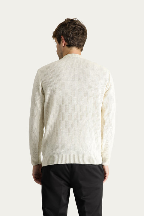 Off-white crew neck regular fit wool patterned knit sweater