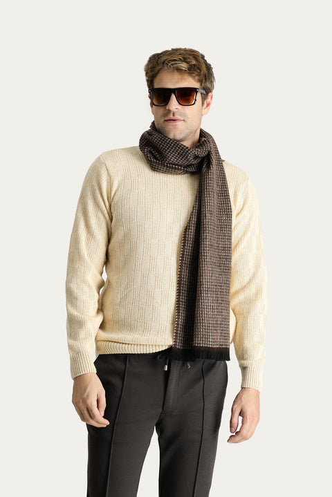 Stone Collar Regular Fit Wool Patterned Knit Sweater