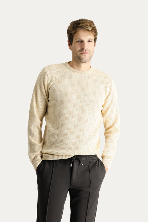 Stone Collar Regular Fit Wool Patterned Knit Sweater