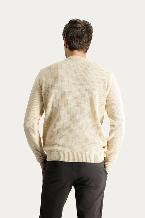 Stone Collar Regular Fit Wool Patterned Knit Sweater