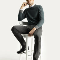 Medium Grey Crew Neck Slim Fit Narrow Cut Patterned Knit Sweater