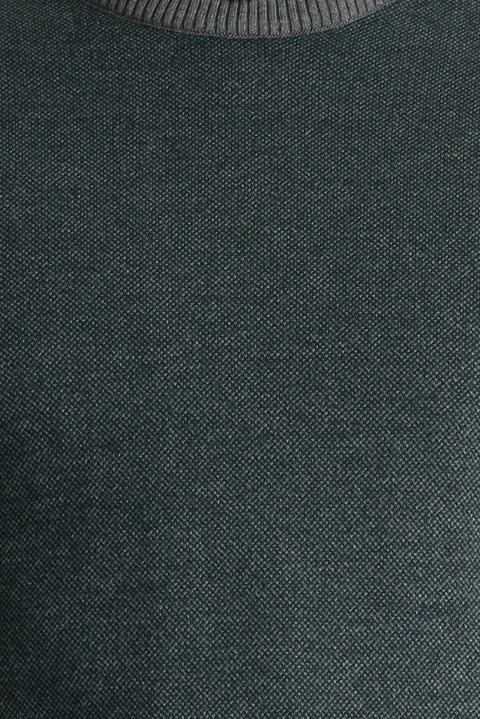 Medium Grey Crew Neck Slim Fit Narrow Cut Patterned Knit Sweater
