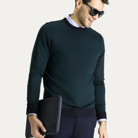 Dark Navy Crew Neck Slim Fit Narrow Cut Patterned Knit Sweater