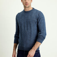 Dark Blue Crew Neck Regular Fit Patterned Knit Sweater