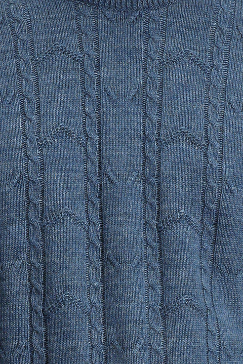 Dark Blue Crew Neck Regular Fit Patterned Knit Sweater