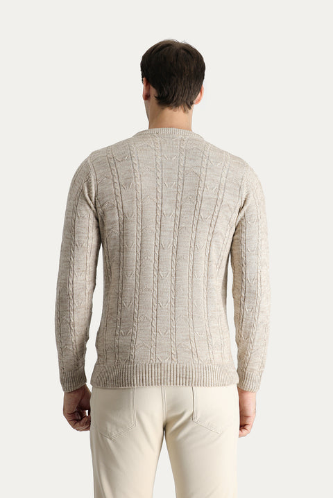 Stone Bicycle Collar Regular Fit Patterned Knit Sweater