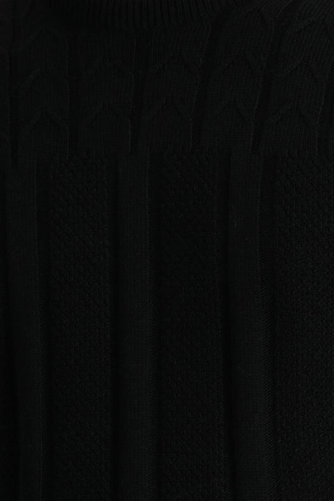 Black Crew Neck Regular Fit Patterned Knit Sweater