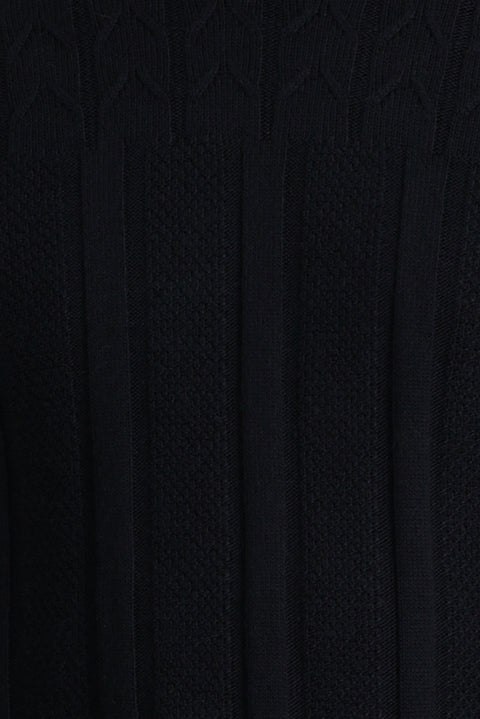 Dark Navy Crew Neck Regular Fit Patterned Knit Sweater