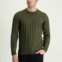 Medium Khaki Crew Neck Regular Fit Patterned Knit Sweater