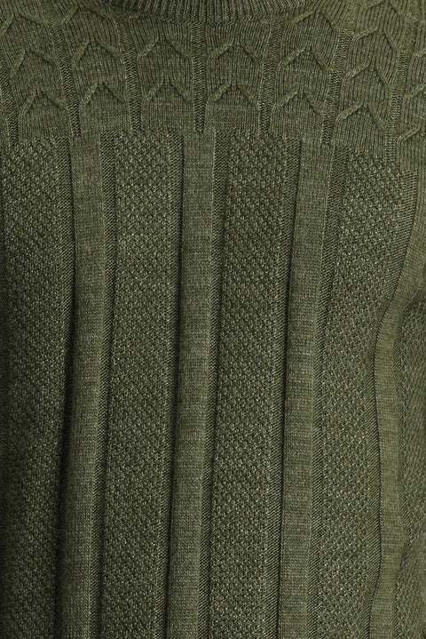 Medium Khaki Crew Neck Regular Fit Patterned Knit Sweater