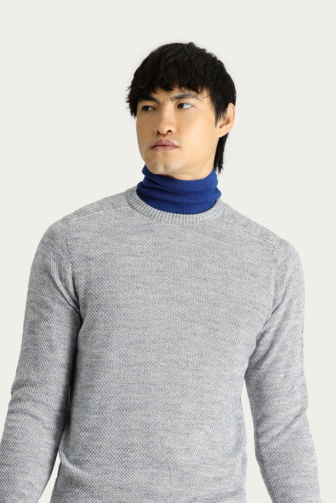 Medium Grey Melange Crew Neck Regular Fit Patterned Seamless Knit Sweater