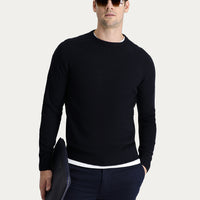 Dark Navy Crew Neck Regular Fit Patterned Seamless Knit Sweater