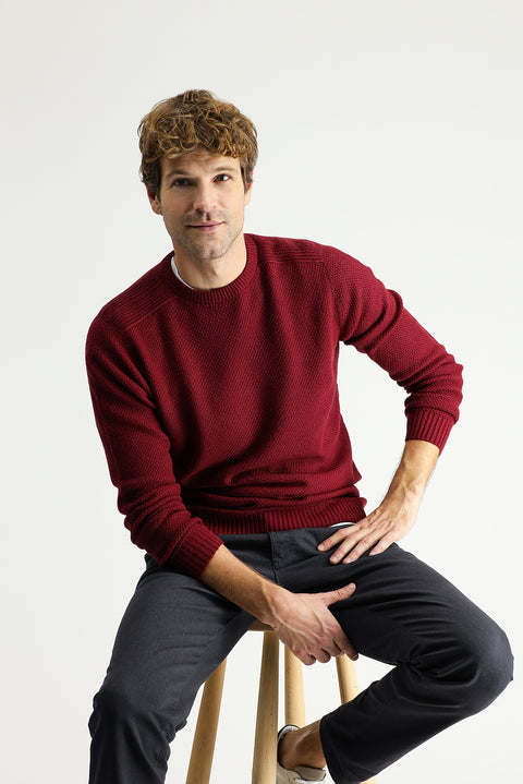 Dark Burgundy Crew Neck Regular Fit Patterned Seamless Knit Sweater